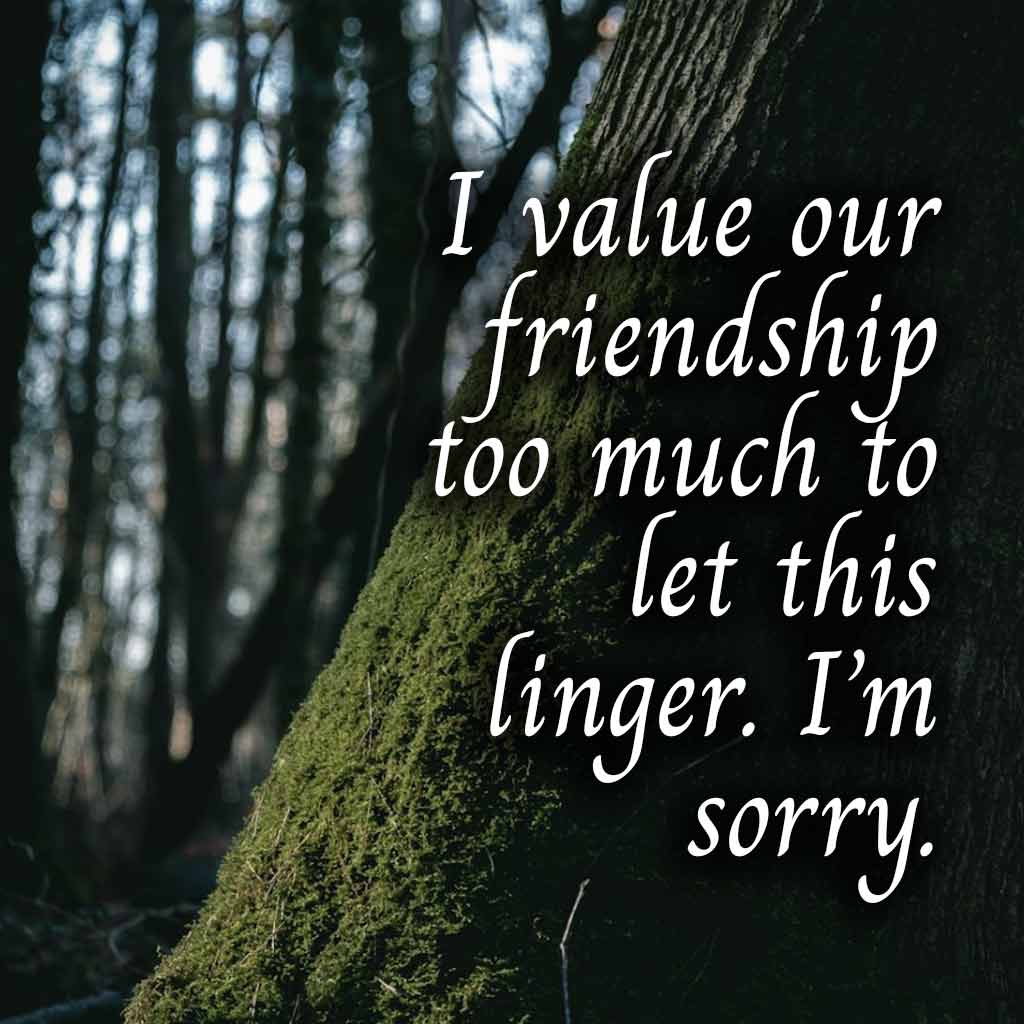 I value our friendship too much to let this linger. I’m sorry.