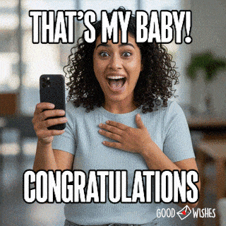 Excited mom filming proudly while yelling that’s my baby congratulations gif