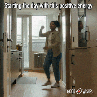 Person marching forward with an exaggerated confident morning strut ready to face the day gif