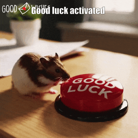 good-luck-activated Good luck hamster pushing good luck button - animated good luck gif