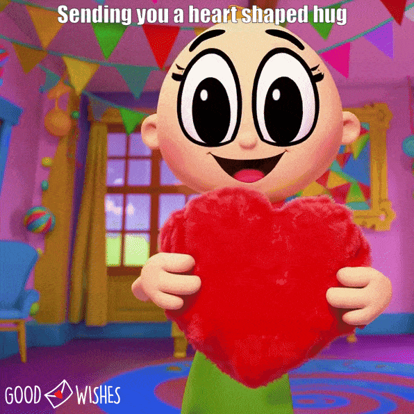 cartoon holding a heart shape - animated love gif