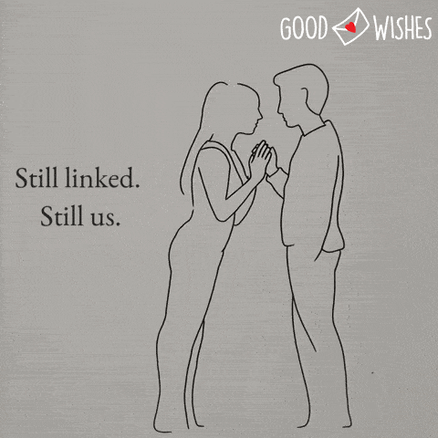 Cartoon -a couple linked in lines/drawing - animated love gif